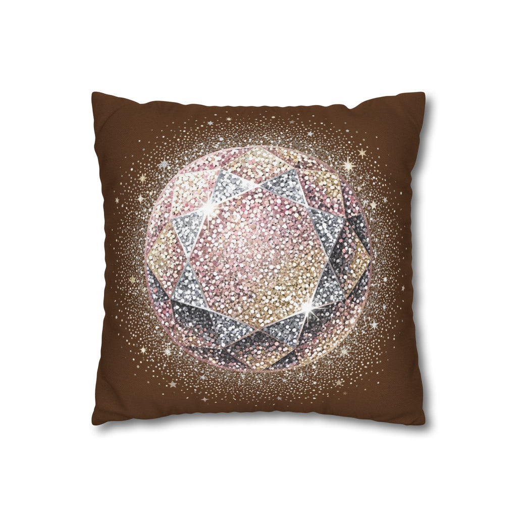 Glittery Brown Spun Polyester Square Pillowcase