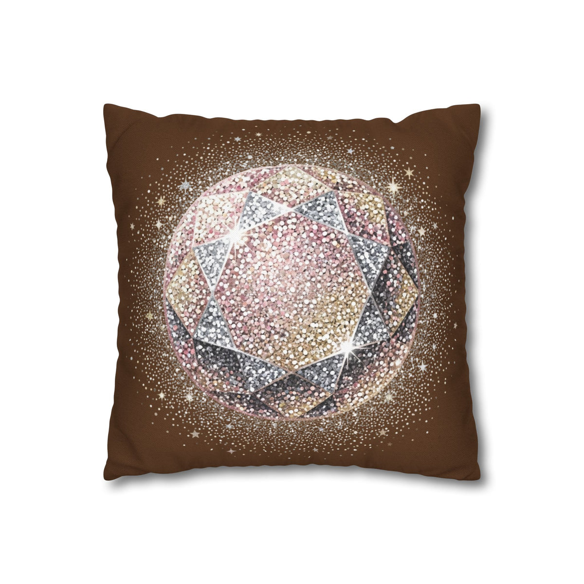 Glittery Brown Spun Polyester Square Pillowcase