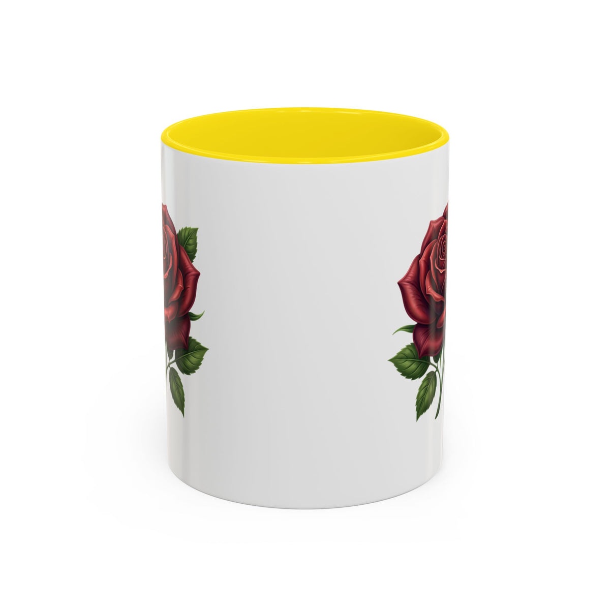 Red Rose Accent Coffee Mug — Floral Ceramic Coffee Cup (11/15oz)