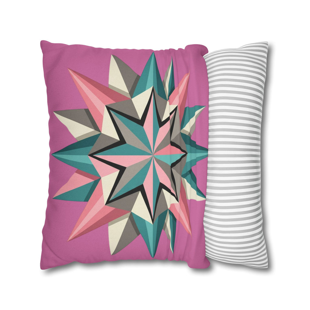 Pink Geometric Star Throw Pillowcase – Modern Kaleidoscope Accent