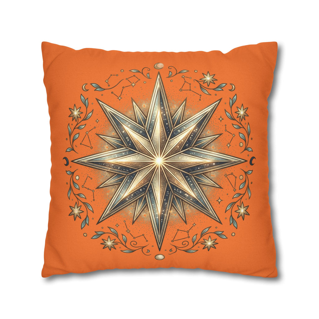 Star Print Orange Spun Polyester Square Pillowcase