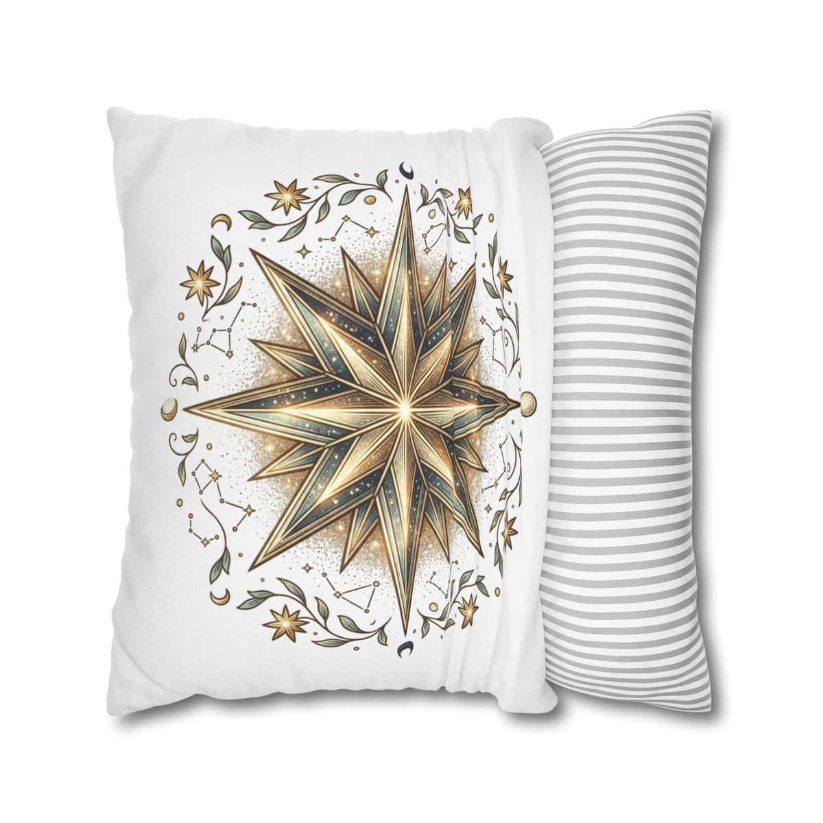 Gold Nautical Star Decorative Pillowcase — Coastal Boho Accent
