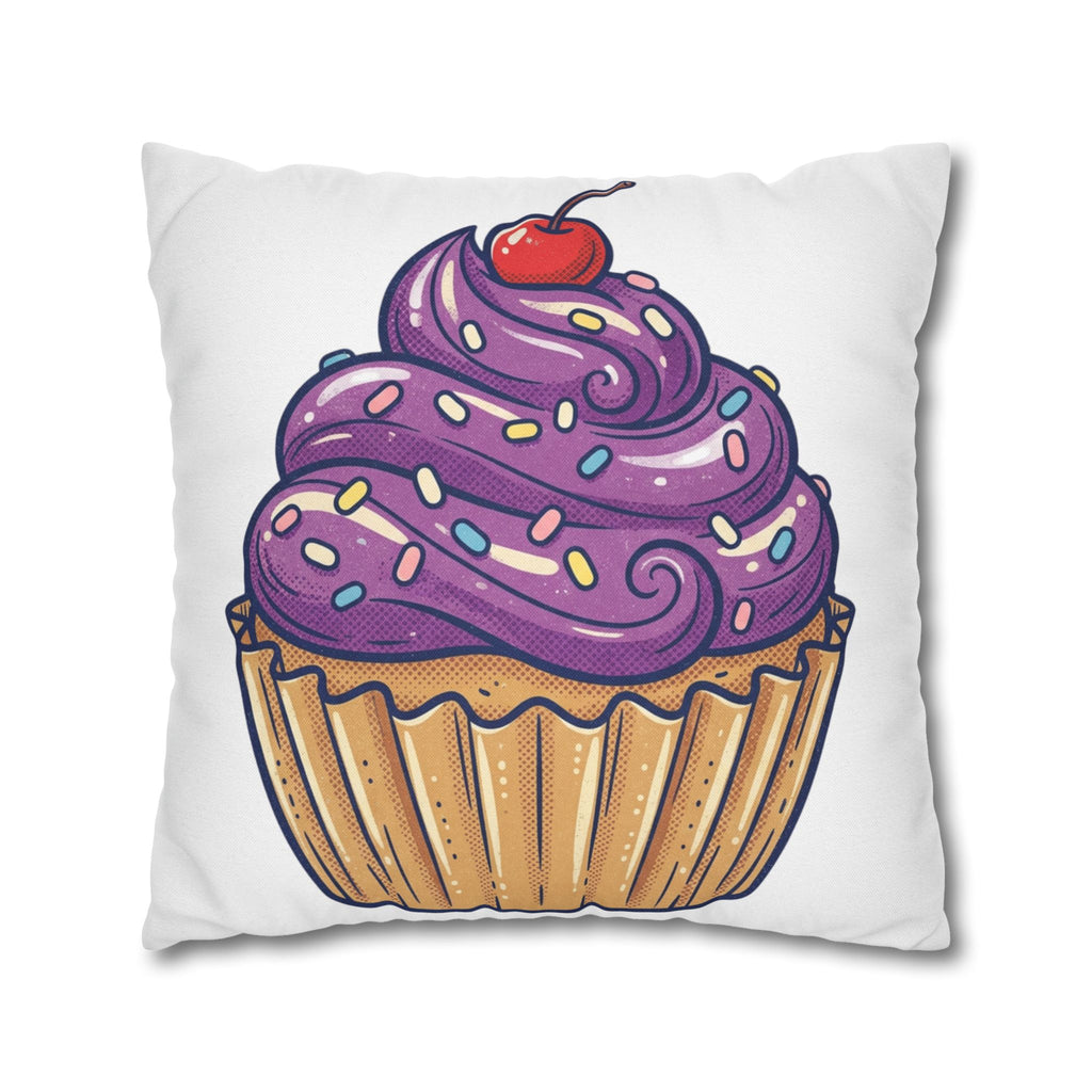Cupcake Pillowcase — Cute Purple Frosting Decorative Throw Pillow Cover- White