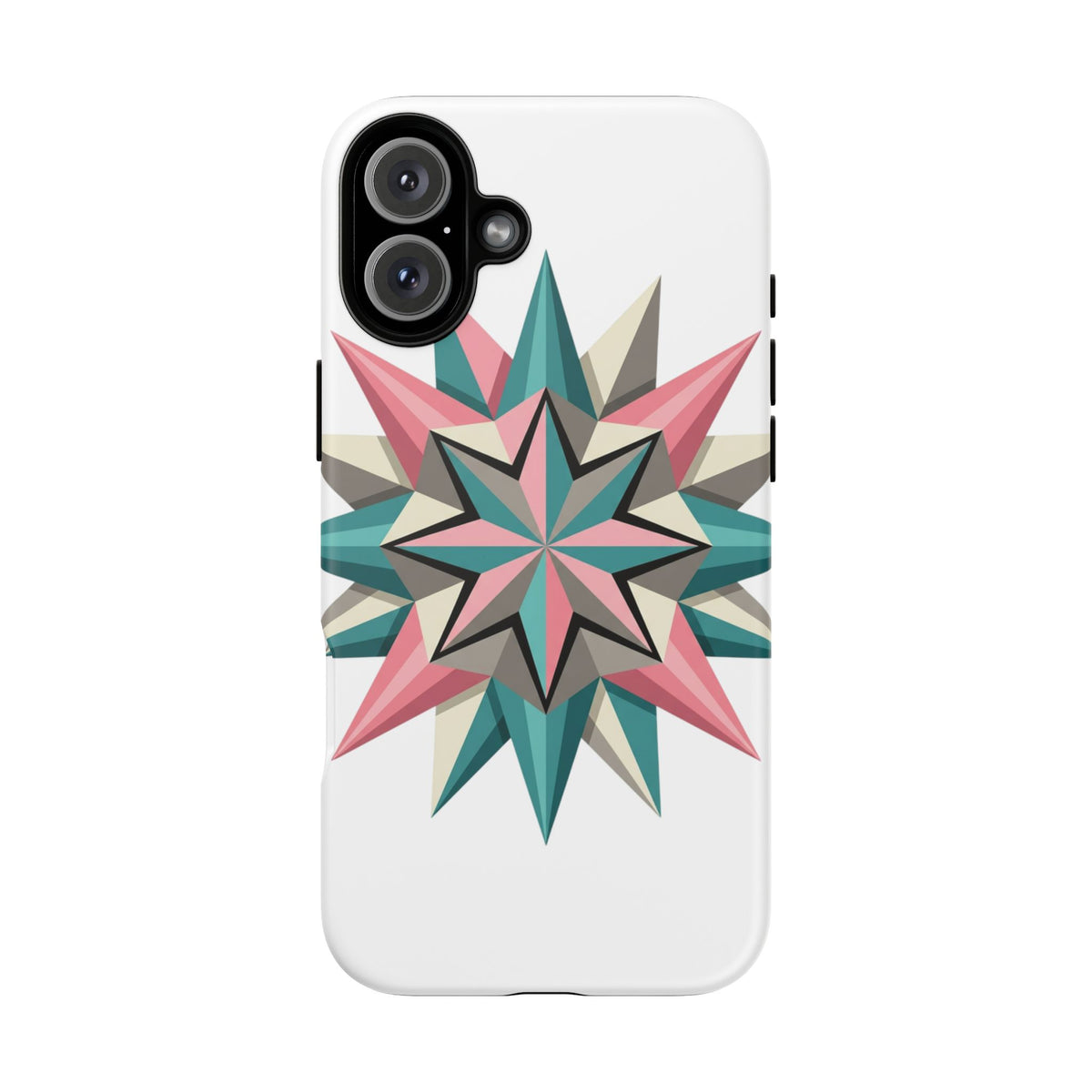 Geometric Star Tough Phone Case – Pink Teal Compass Design