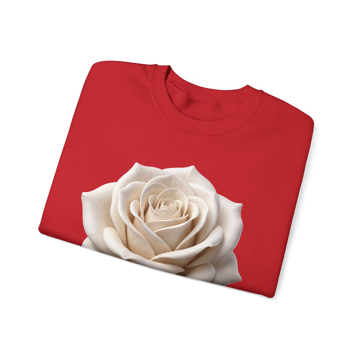 White Rose Crewneck Sweatshirt — Elegant Botanical Floral Pullover