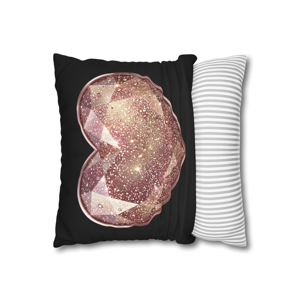 Glitter Rose Gold Crystal Heart Pillowcase- Black