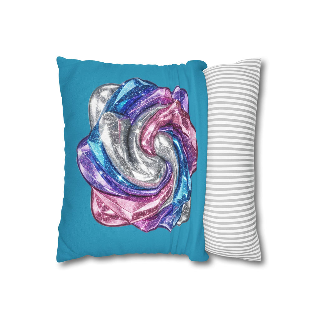 3D Glitter Design Turquoise Spun Polyester Square Pillowcase