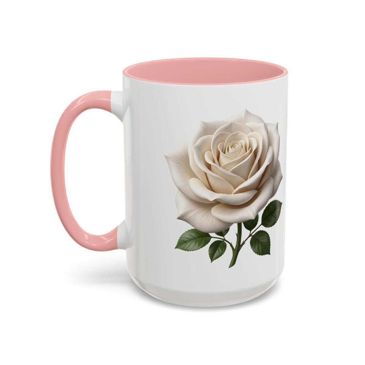 White Rose Accent Coffee Mug — Elegant Floral 11/15oz Ceramic