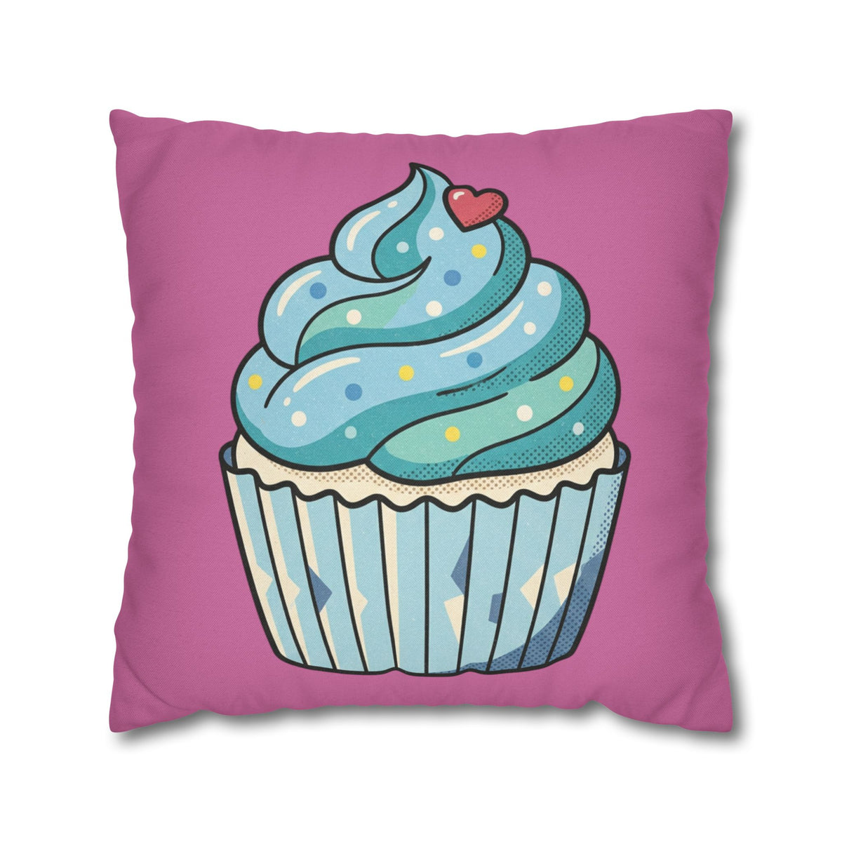 Cupcake Pillowcase — Cute Blue Frosting Decorative Throw Pillow- Light Pink
