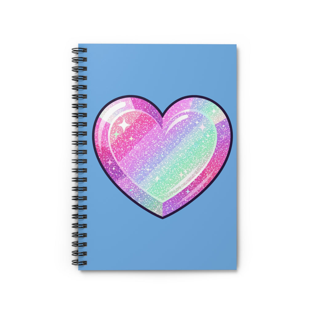 Pastel Glitter Heart Spiral Notebook – Ruled Journal for Teens & Kids- Light Blue