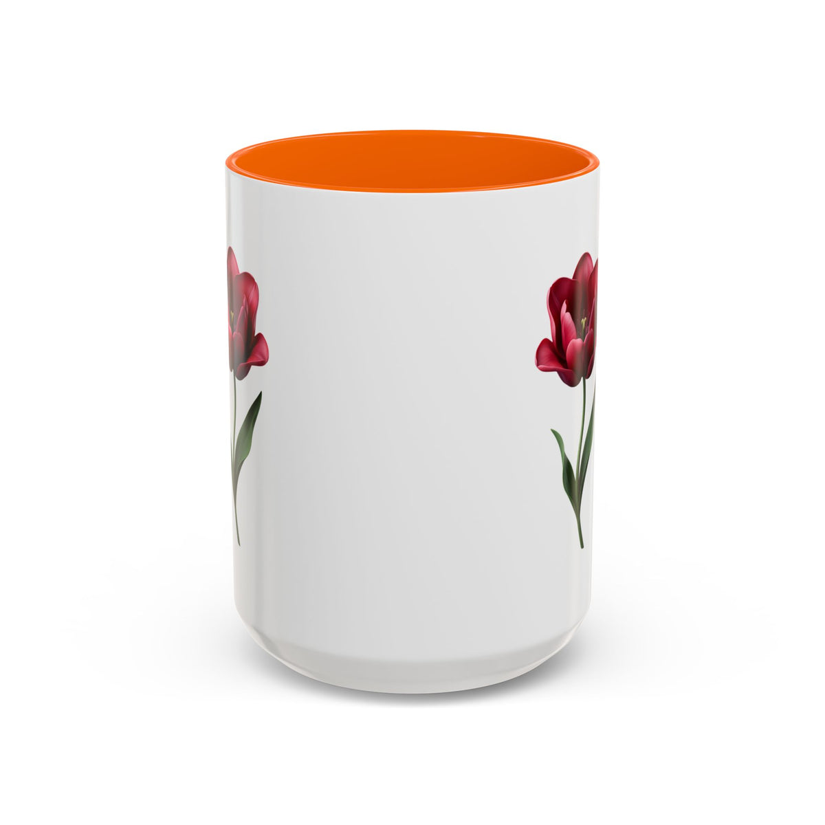 Red Tulip Accent Coffee Mug – Floral 11/15oz Ceramic Mug