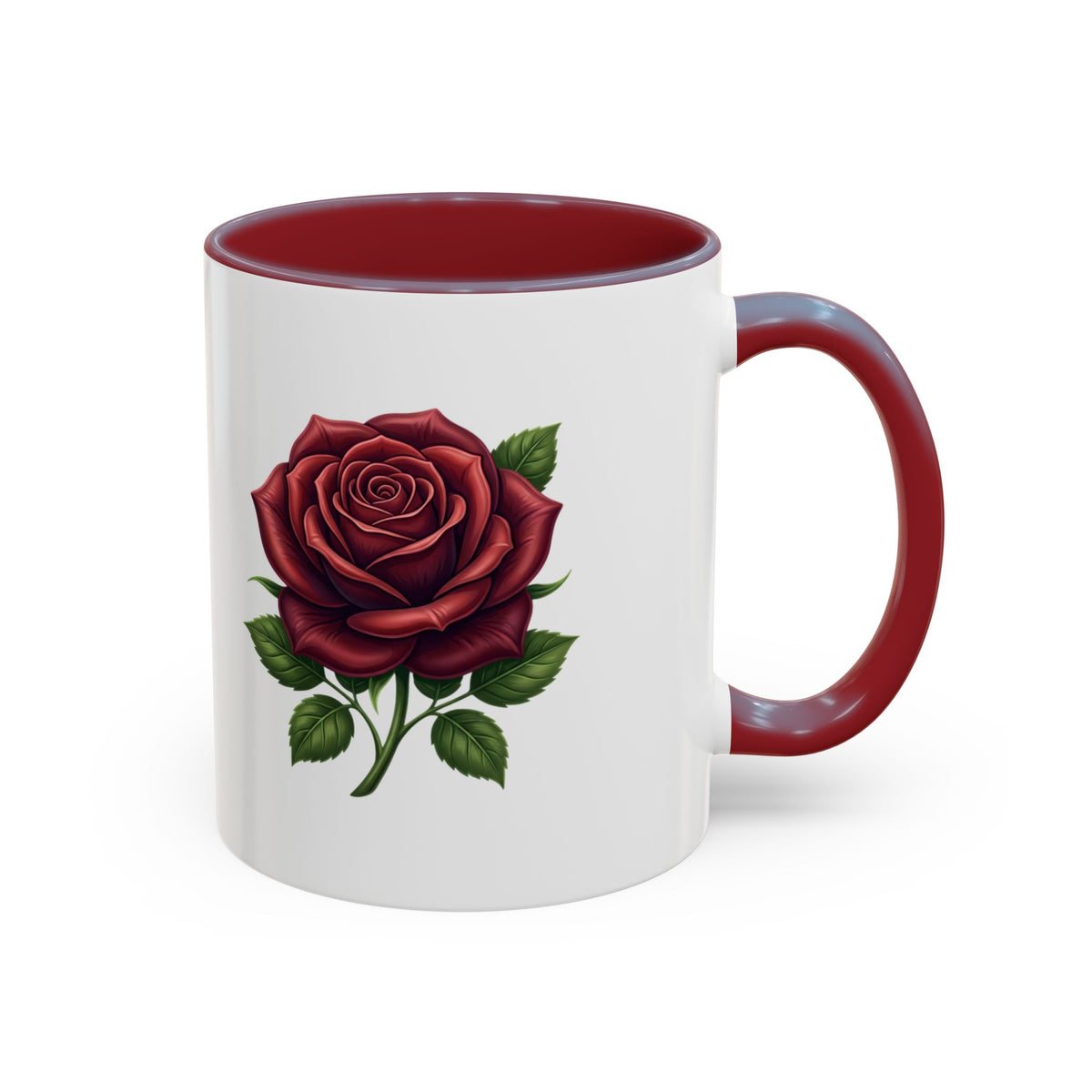 Red Rose Accent Coffee Mug — Floral Ceramic Coffee Cup (11/15oz)