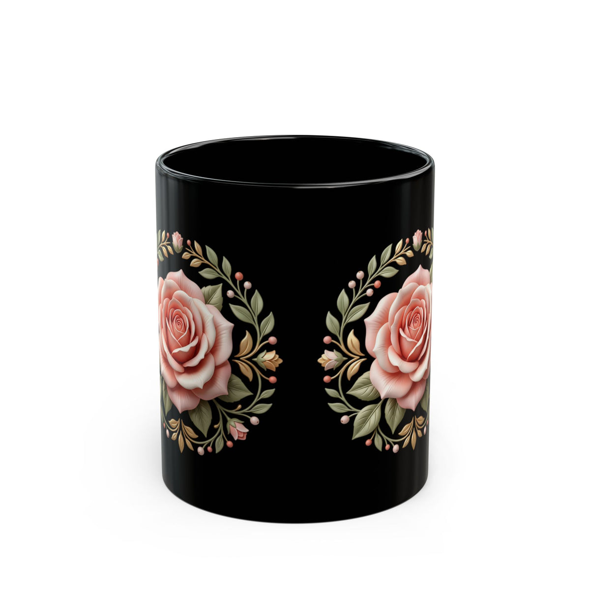 Black Rose Ceramic Mug — Elegant Pink Floral Coffee Cup (11oz & 15oz)