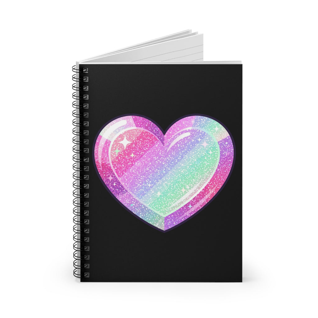 Galaxy Glitter Heart Notebook — Spiral Ruled Journal for Teens & Gift- Black