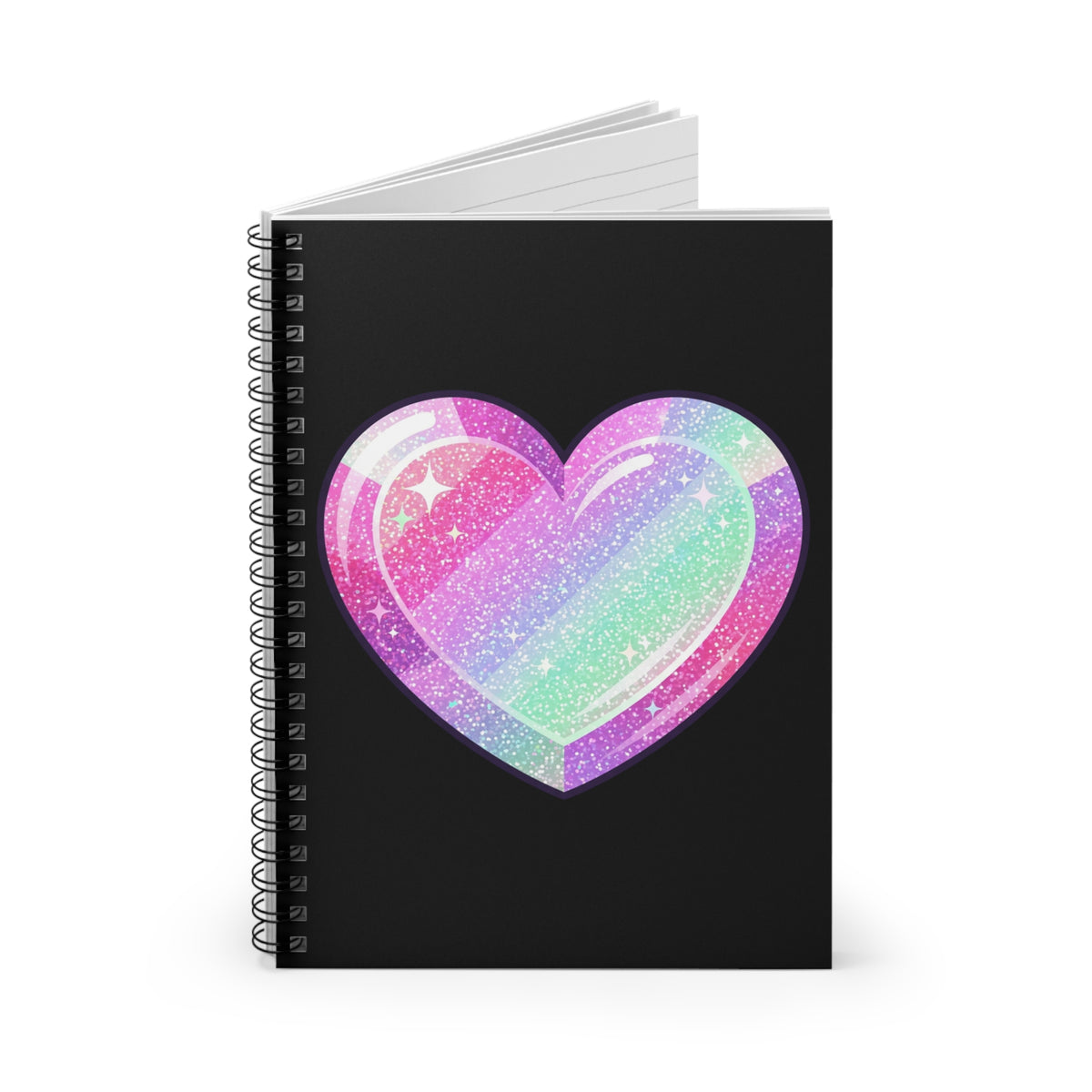 Galaxy Glitter Heart Notebook — Spiral Ruled Journal for Teens & Gift- Black