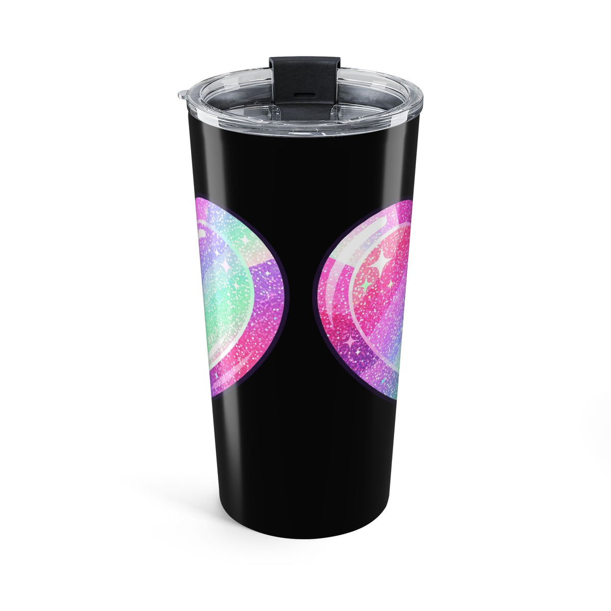 Pastel Glitter Heart Tumbler 20oz- Black
