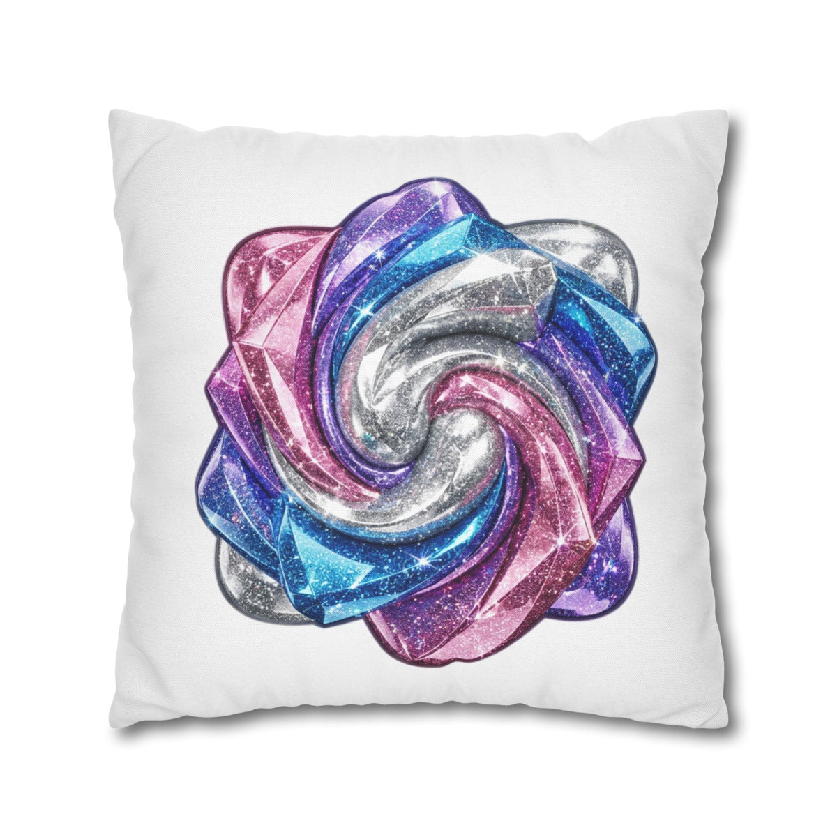 3D Glitter Design White Spun Polyester Square Pillowcase