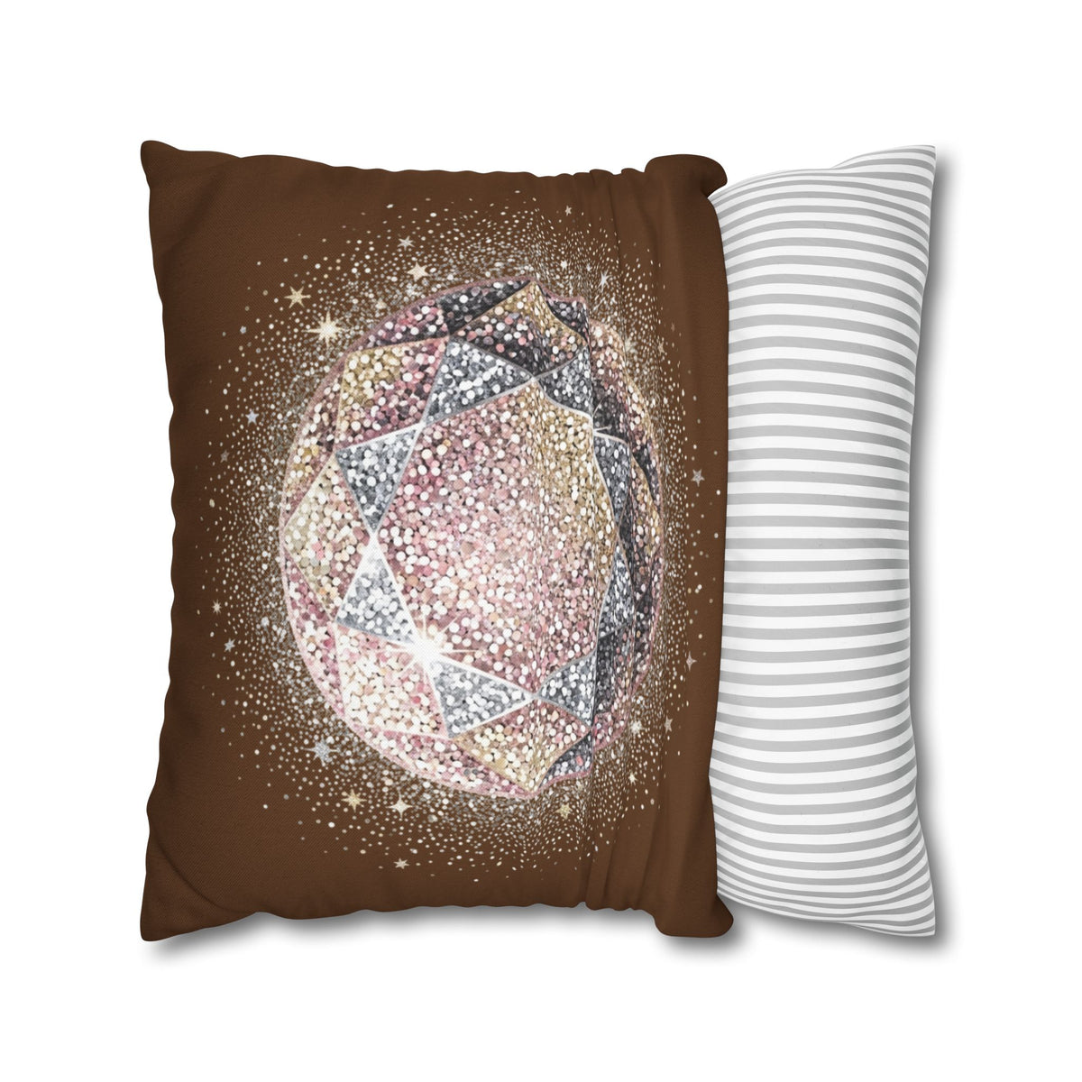 Glittery Brown Spun Polyester Square Pillowcase