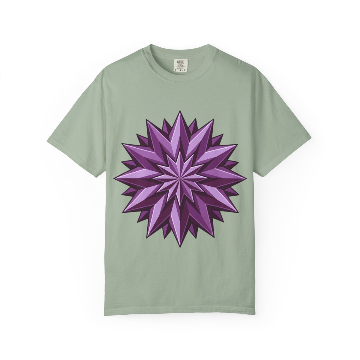 Purple Geometric Starburst T-Shirt — Bold 3D Floral Graphic Tee