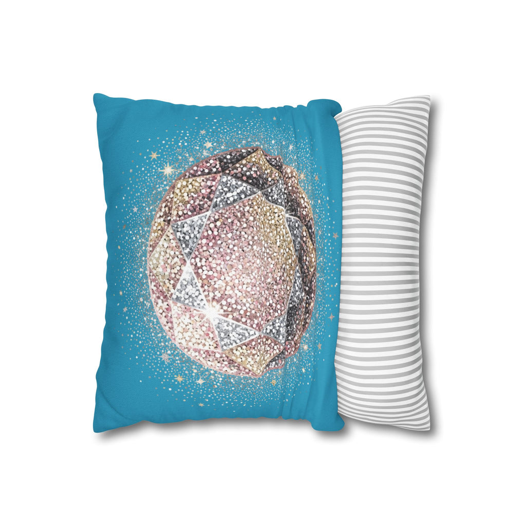 Glittery Turquoise Spun Polyester Square Pillowcase
