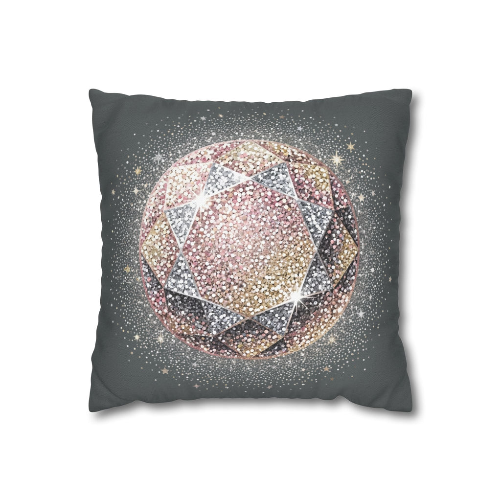 Glittery Dark Grey Spun Polyester Square Pillowcase