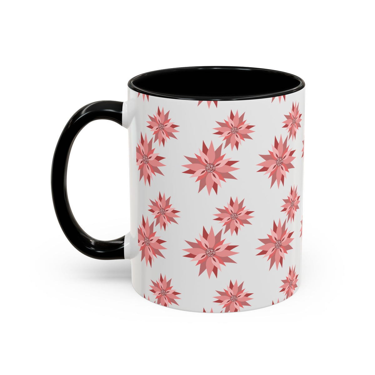 Pink Geometric Floral Accent Coffee Mug — 11/15oz