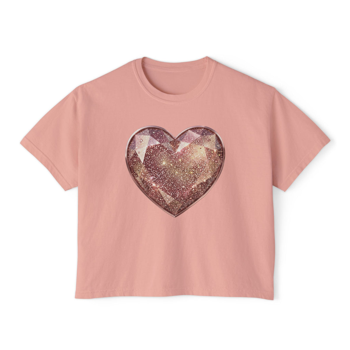 Glitter Gem Heart Boxy Tee — Women's Sparkle Heart Graphic Shirt