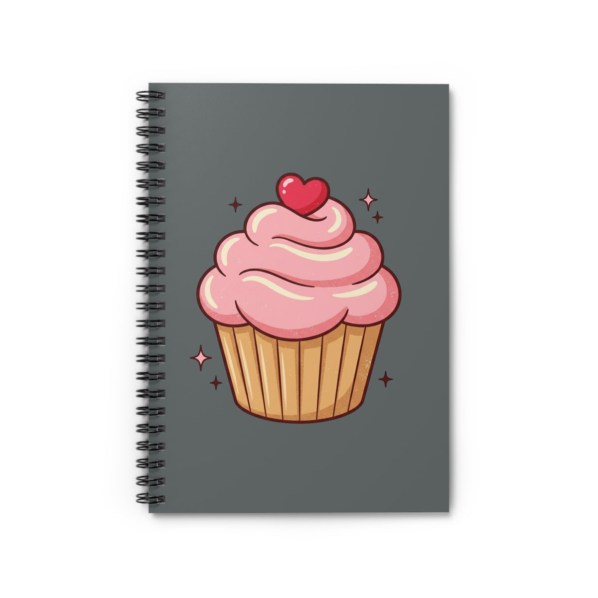 Pink Cupcake Spiral Notebook - Ruled Line- Dark Grey