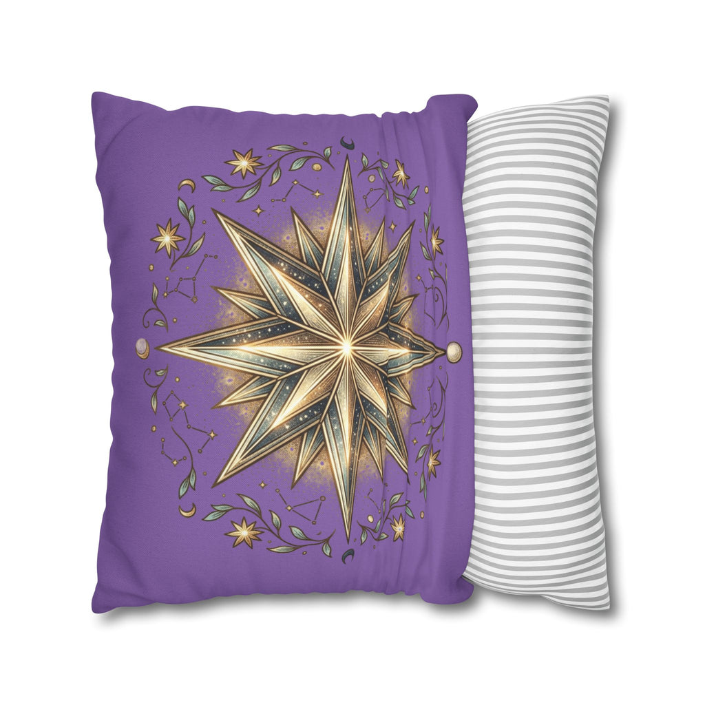 Star Print Light Purple Spun Polyester Square Pillowcase