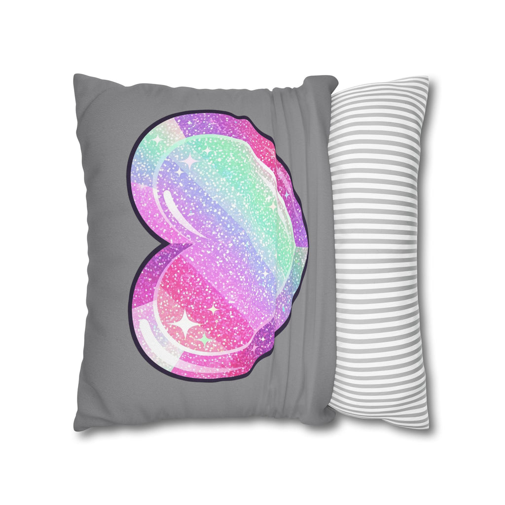 Pastel Glitter Heart Pillowcase Spun Polyester Square Pillowcase- Grey