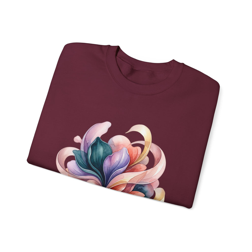 Abstract Floral Crewneck Sweatshirt — Pastel Swirl Art Pullover