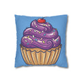Cupcake Pillowcase — Cute Purple Frosting Decorative Throw Pillow- Light Blue