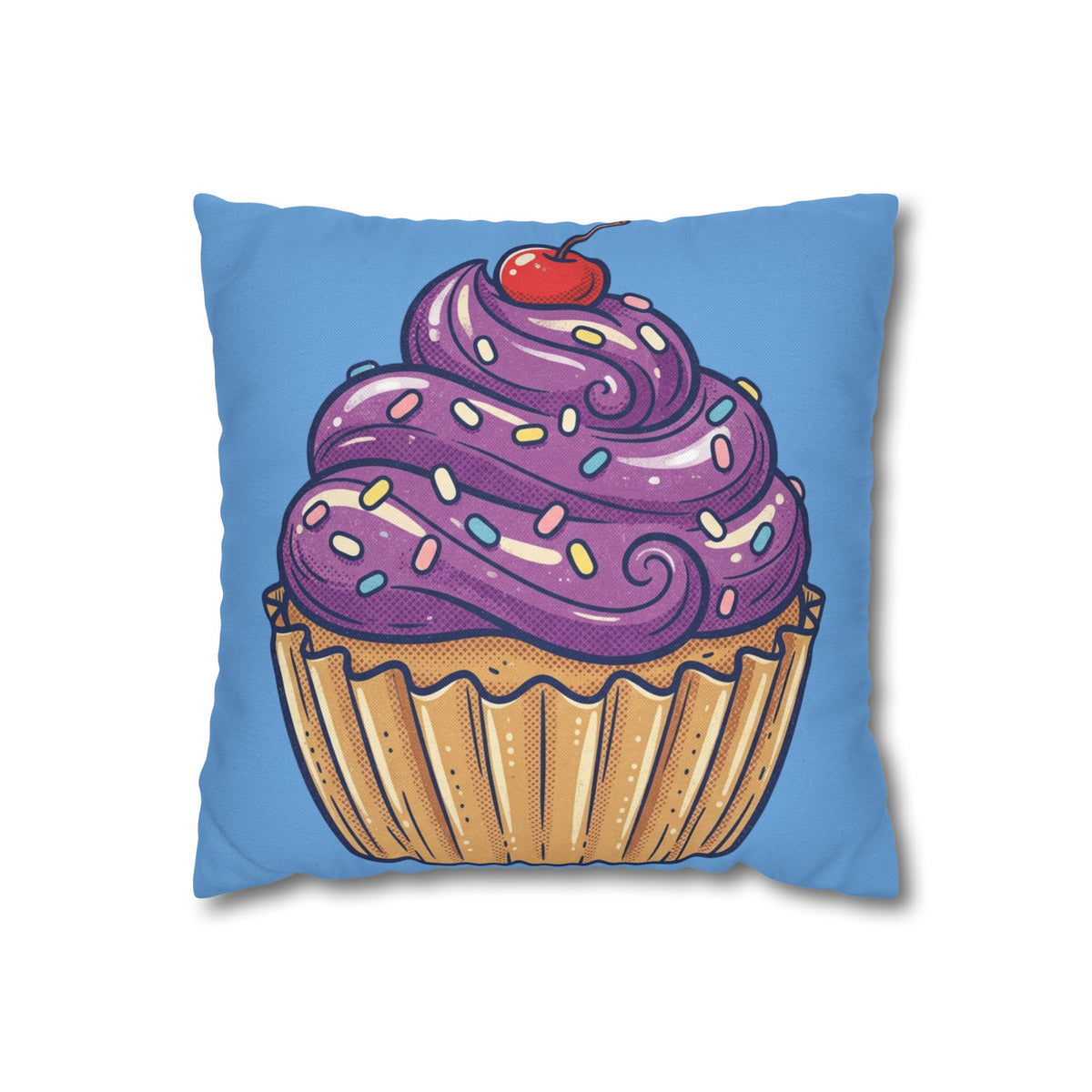 Cupcake Pillowcase — Cute Purple Frosting Decorative Throw Pillow- Light Blue