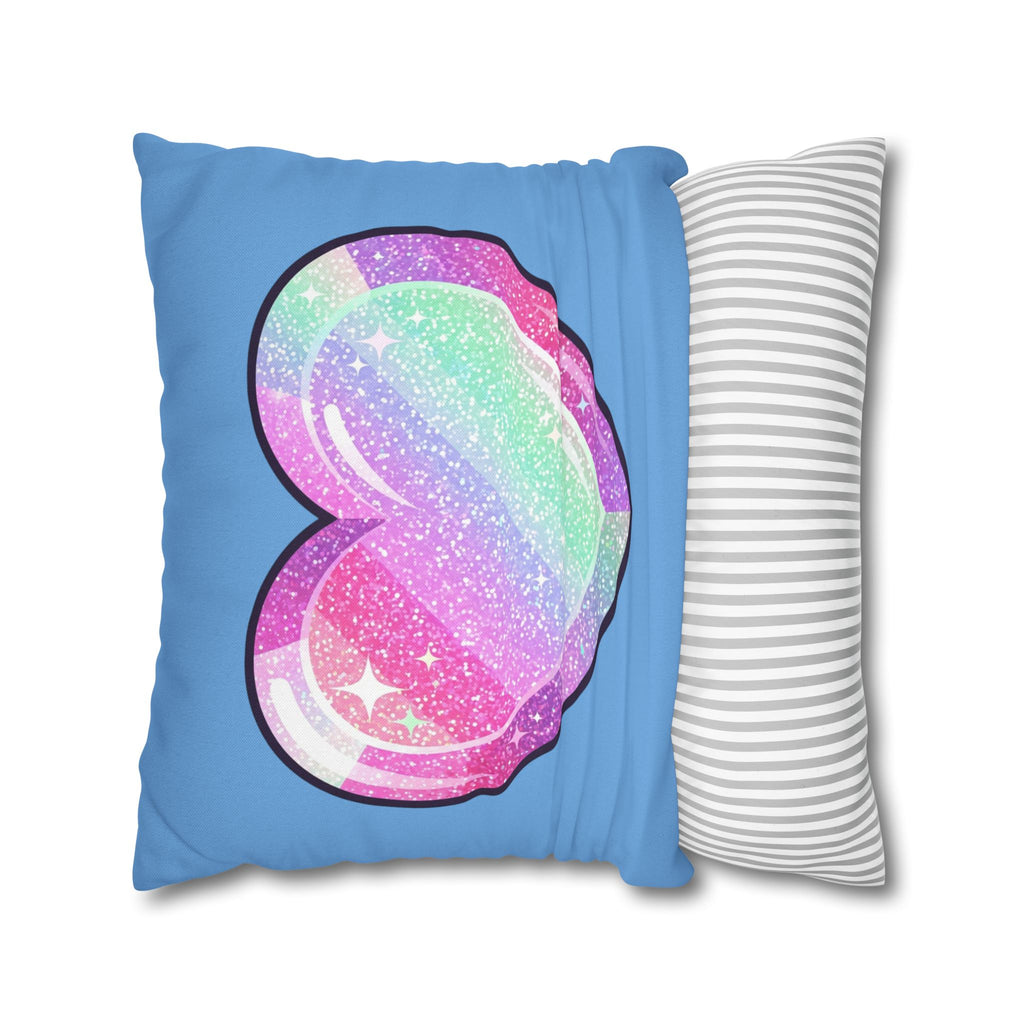 Pastel Glitter Heart Pillowcase Spun Polyester Square Pillowcase- Light Blue