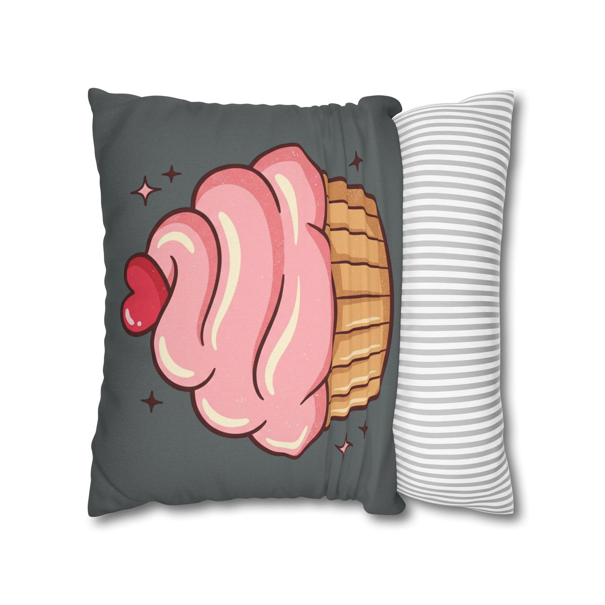 Pink Cup Cake Spun Polyester Square Pillowcase- Dark Grey