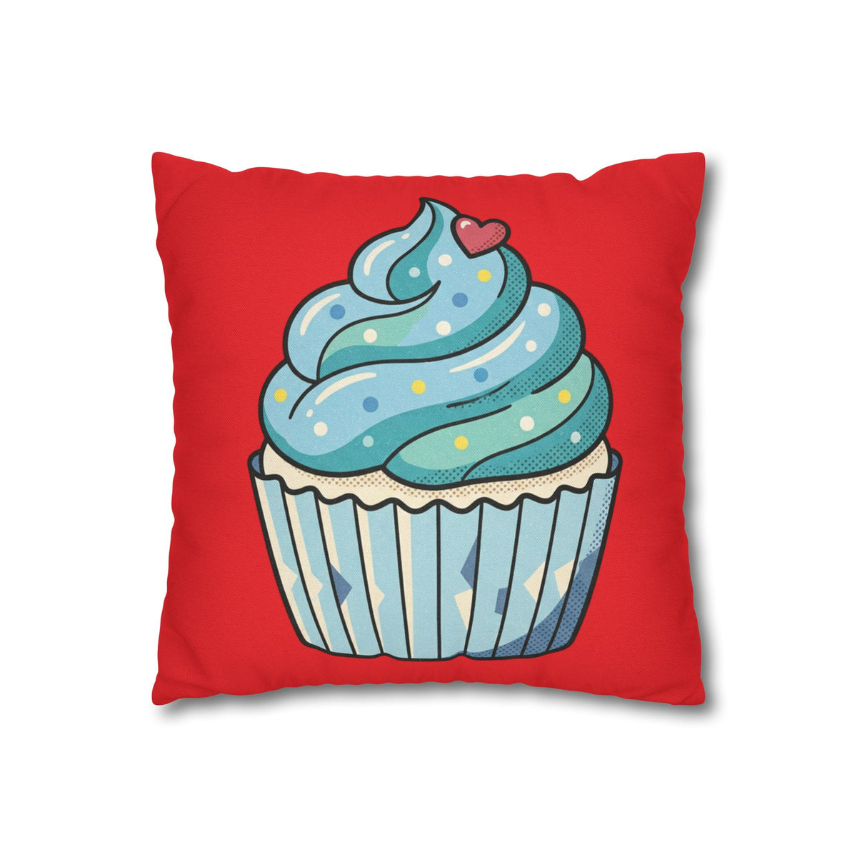 Cupcake Pillowcase - Cute Blue Frosting Decorative Throw Pillow Cover- Red