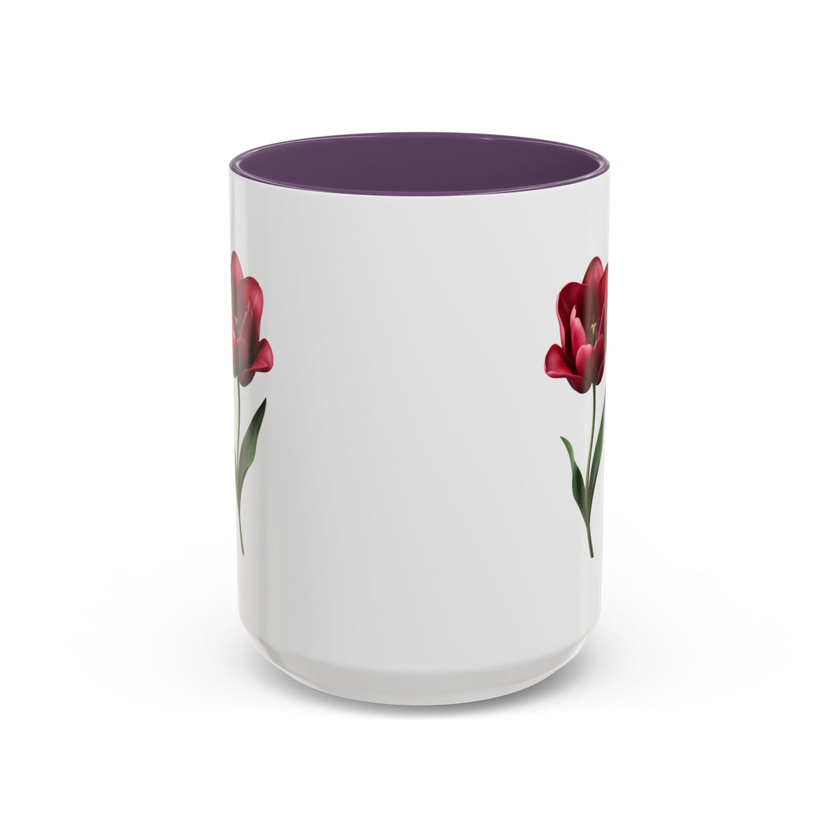 Red Tulip Accent Coffee Mug – Floral 11/15oz Ceramic Mug