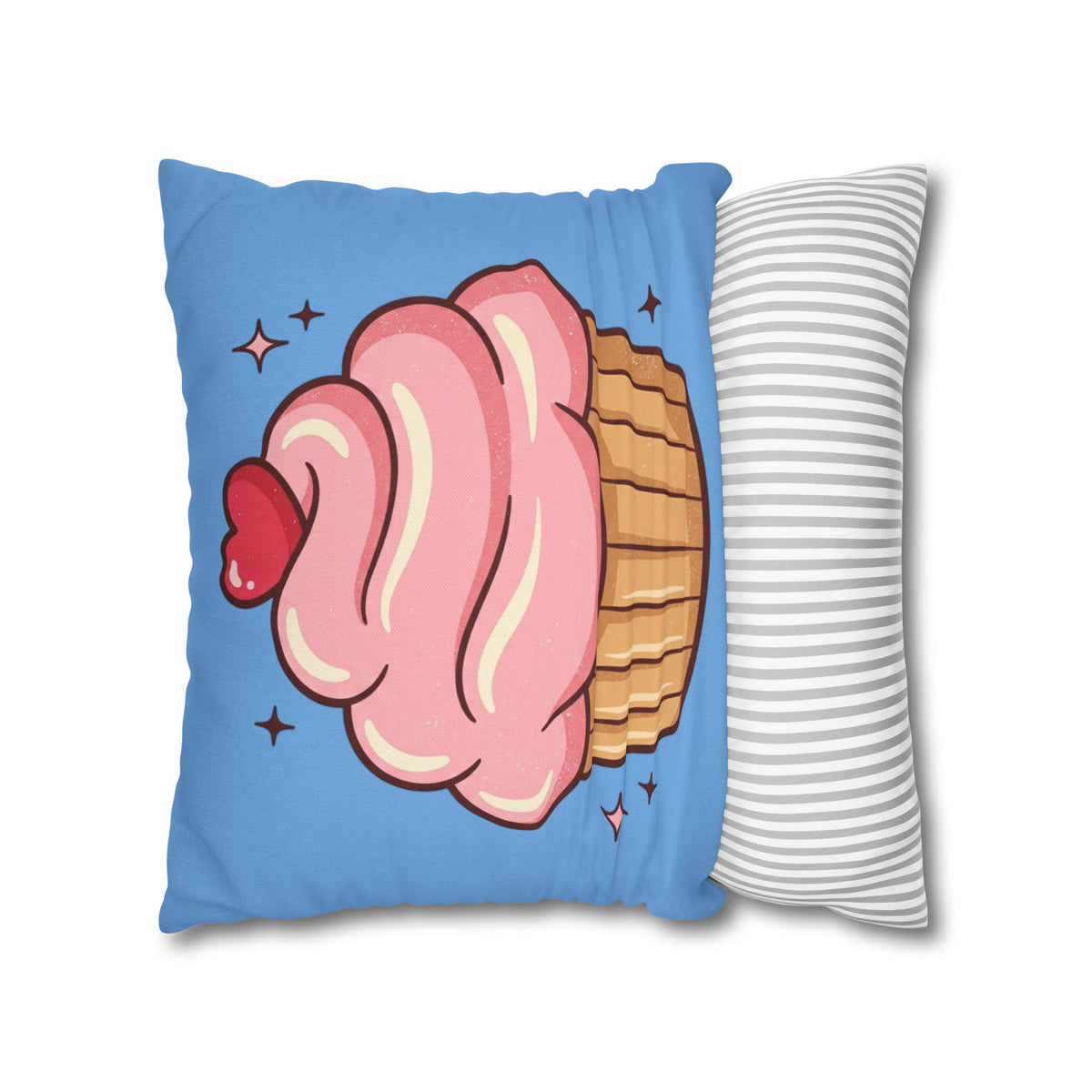 Pink Cupcake Spun Polyester Square Pillowcase- Light Blue