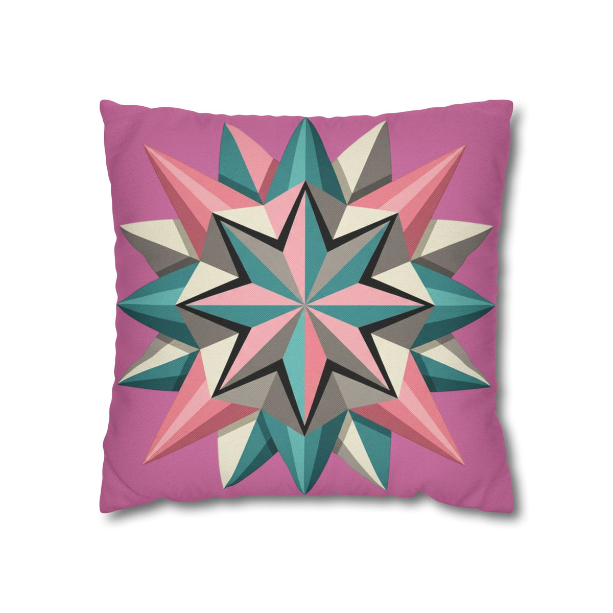 Pink Geometric Star Throw Pillowcase – Modern Kaleidoscope Accent
