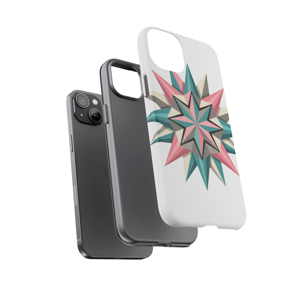 Geometric Star Tough Phone Case – Pink Teal Compass Design
