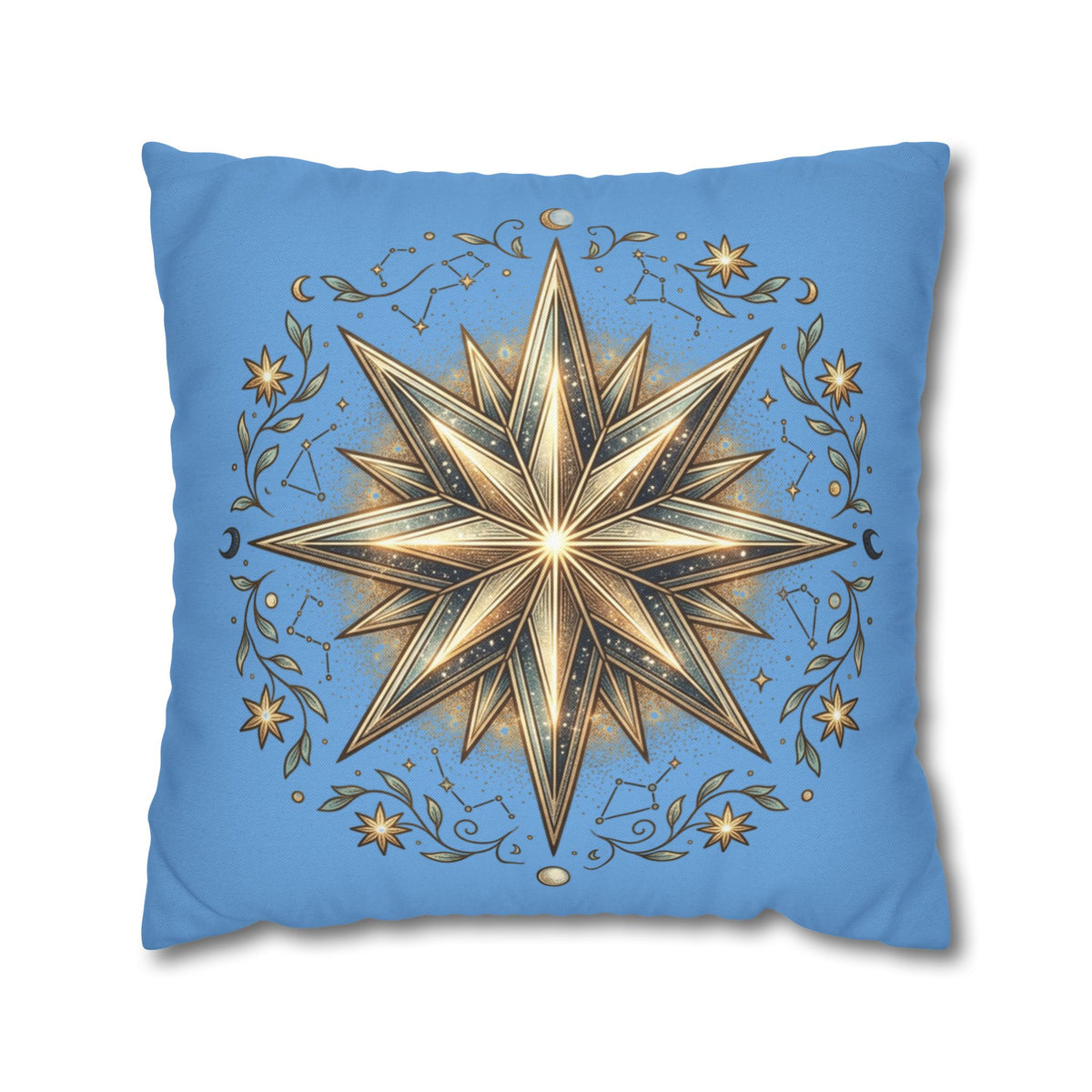 Star Print Light Blue Spun Polyester Square Pillowcase