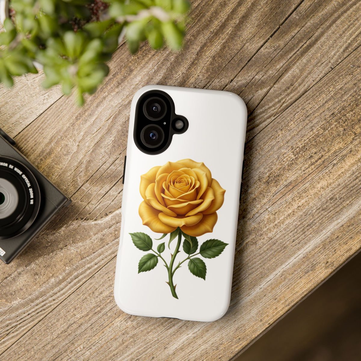 Yellow Rose Phone Case — Vintage Floral Tough Protective Cover