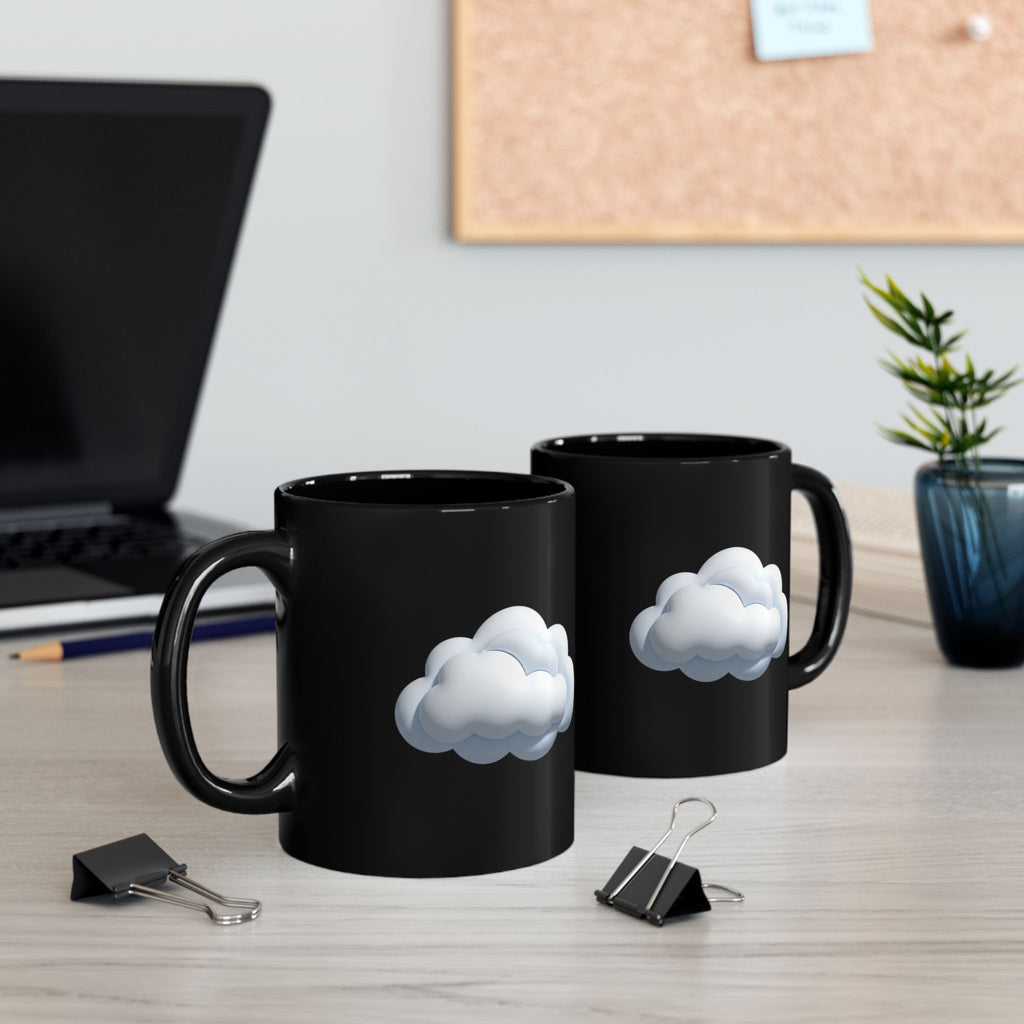Cloud Icon Black Mug — Cute Minimal Cloud Coffee Cup (11oz/15oz)