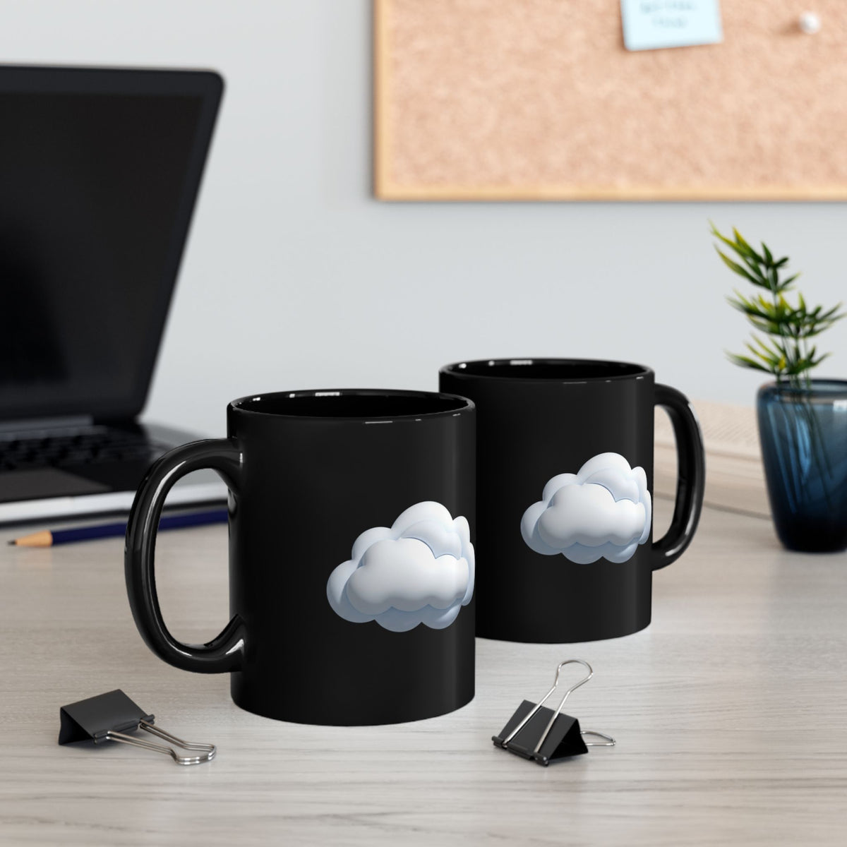 Cloud Icon Black Mug — Cute Minimal Cloud Coffee Cup (11oz/15oz)