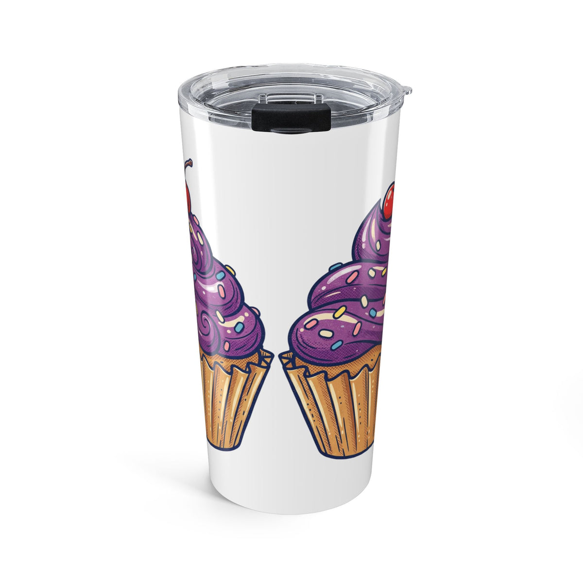 20oz Cupcake Tumbler White — Insulated Travel Cup with Purple Frosting Design