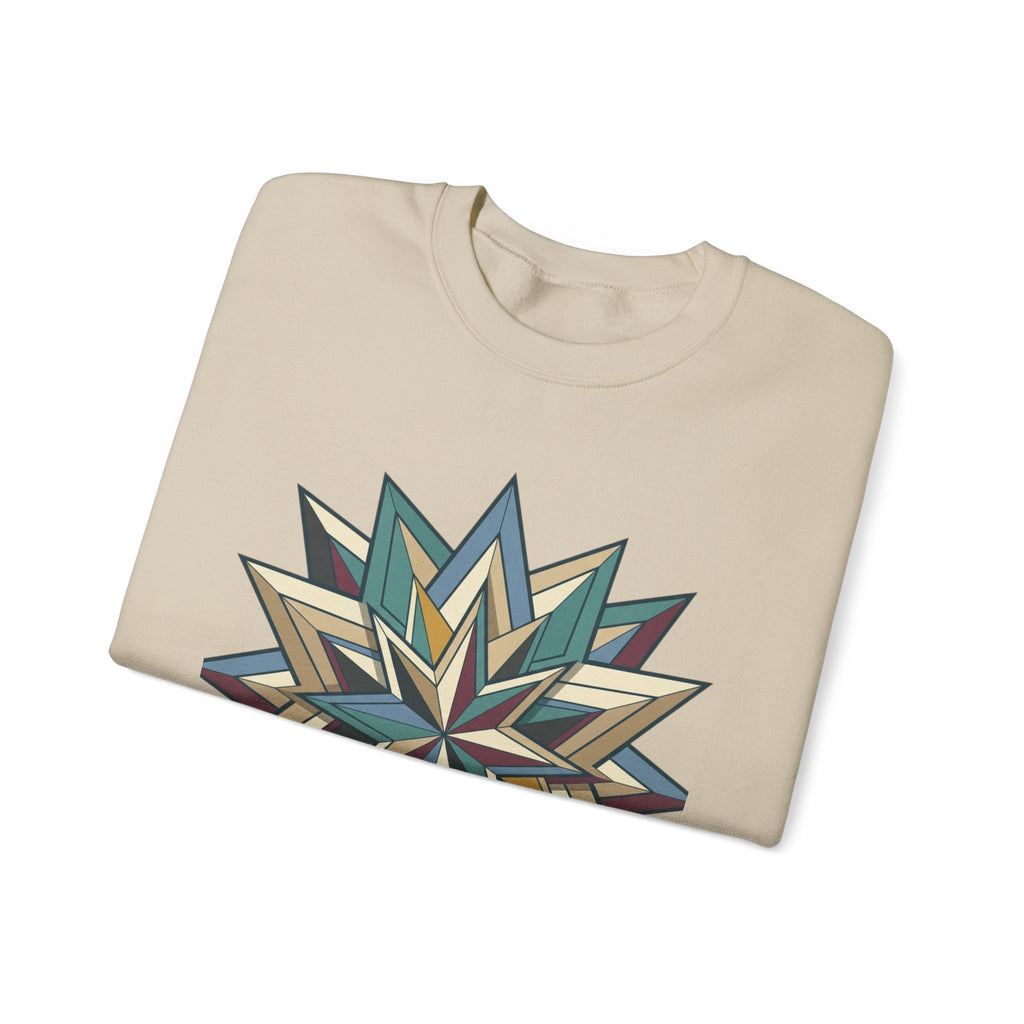 Crewneck Sweatshirt — Geometric Starburst Mandala Design