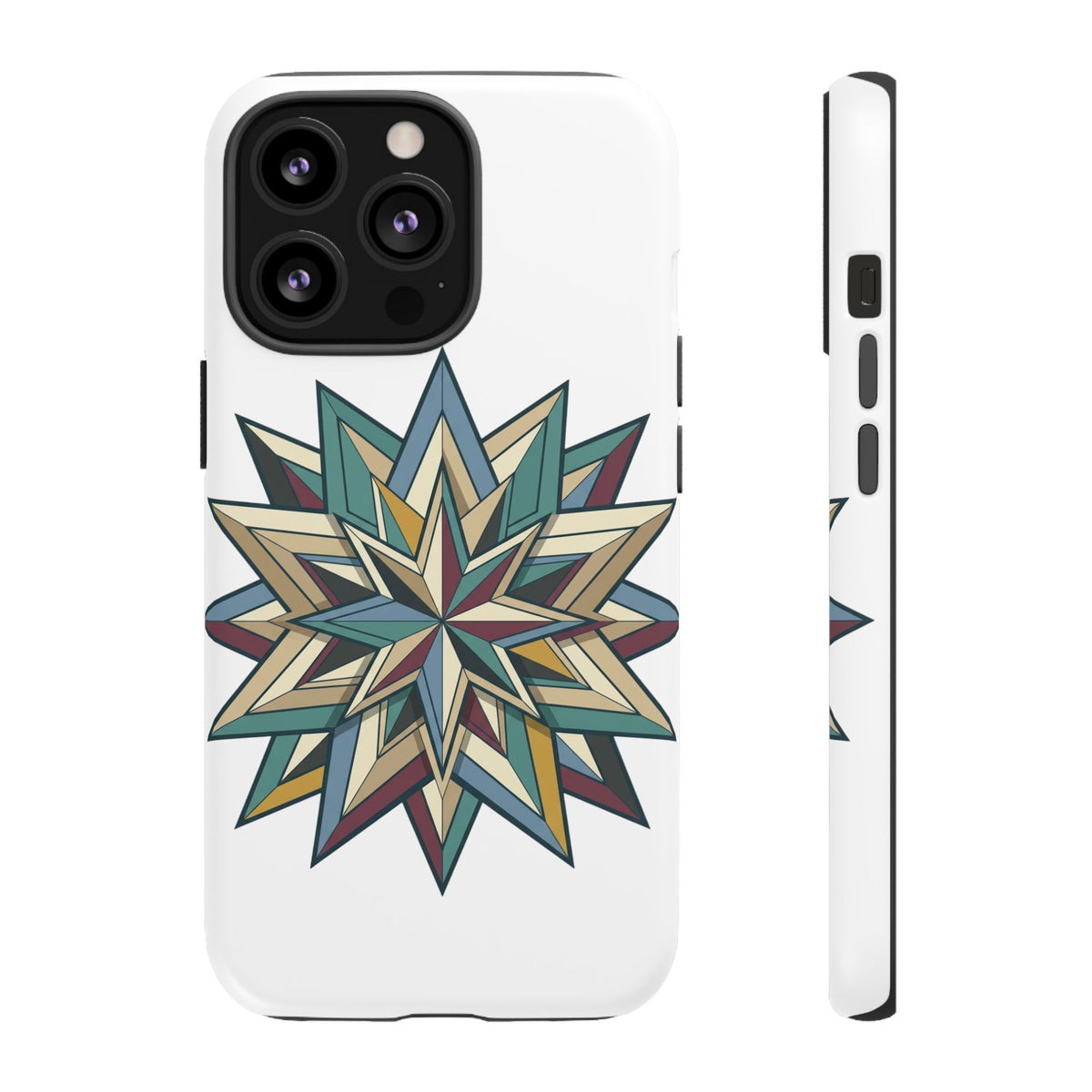 Geometric Star Phone Case — Teal & Earthtone Mandala Design