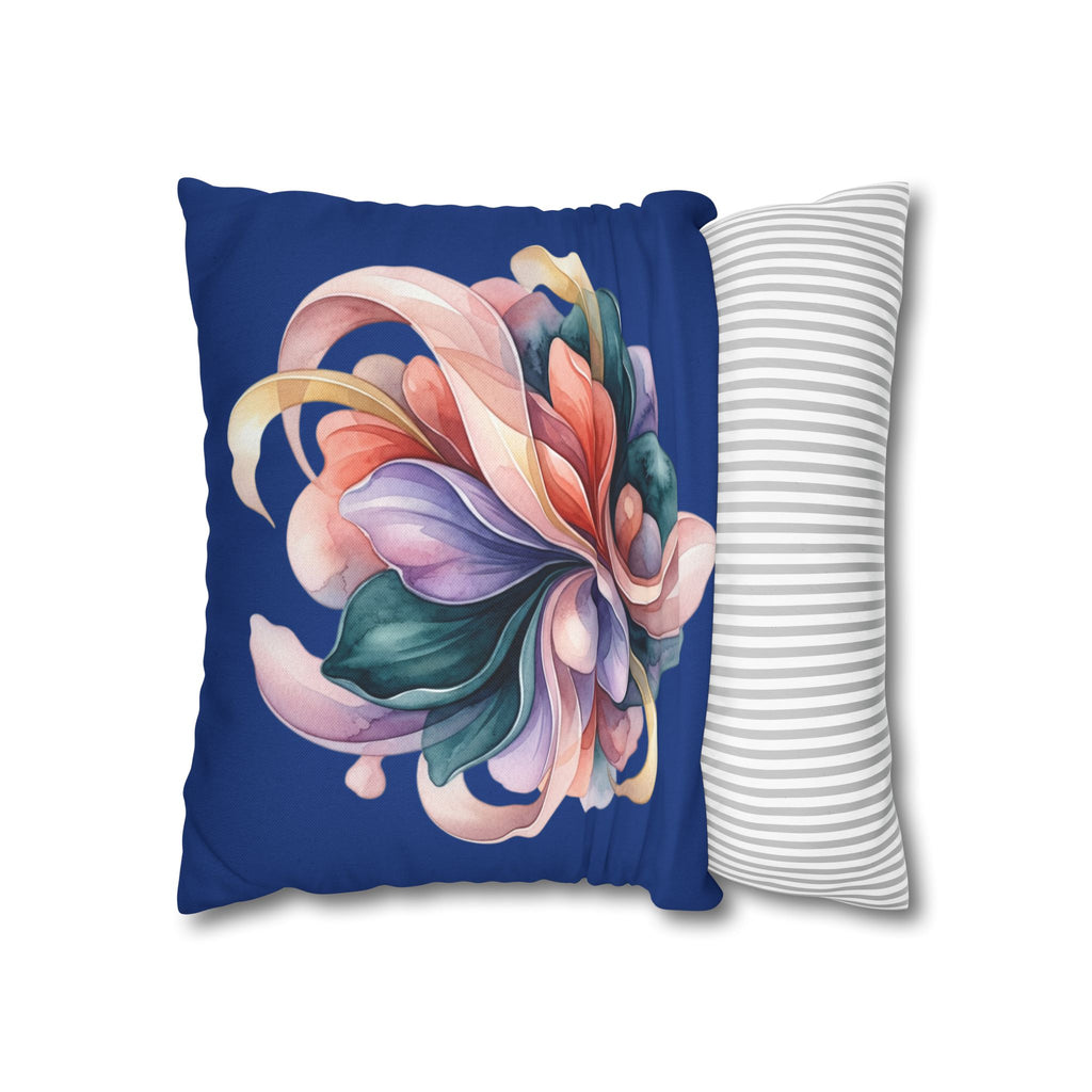 Floral Swirl Decorative Pillowcase — Vibrant Abstract Blossom on Navy