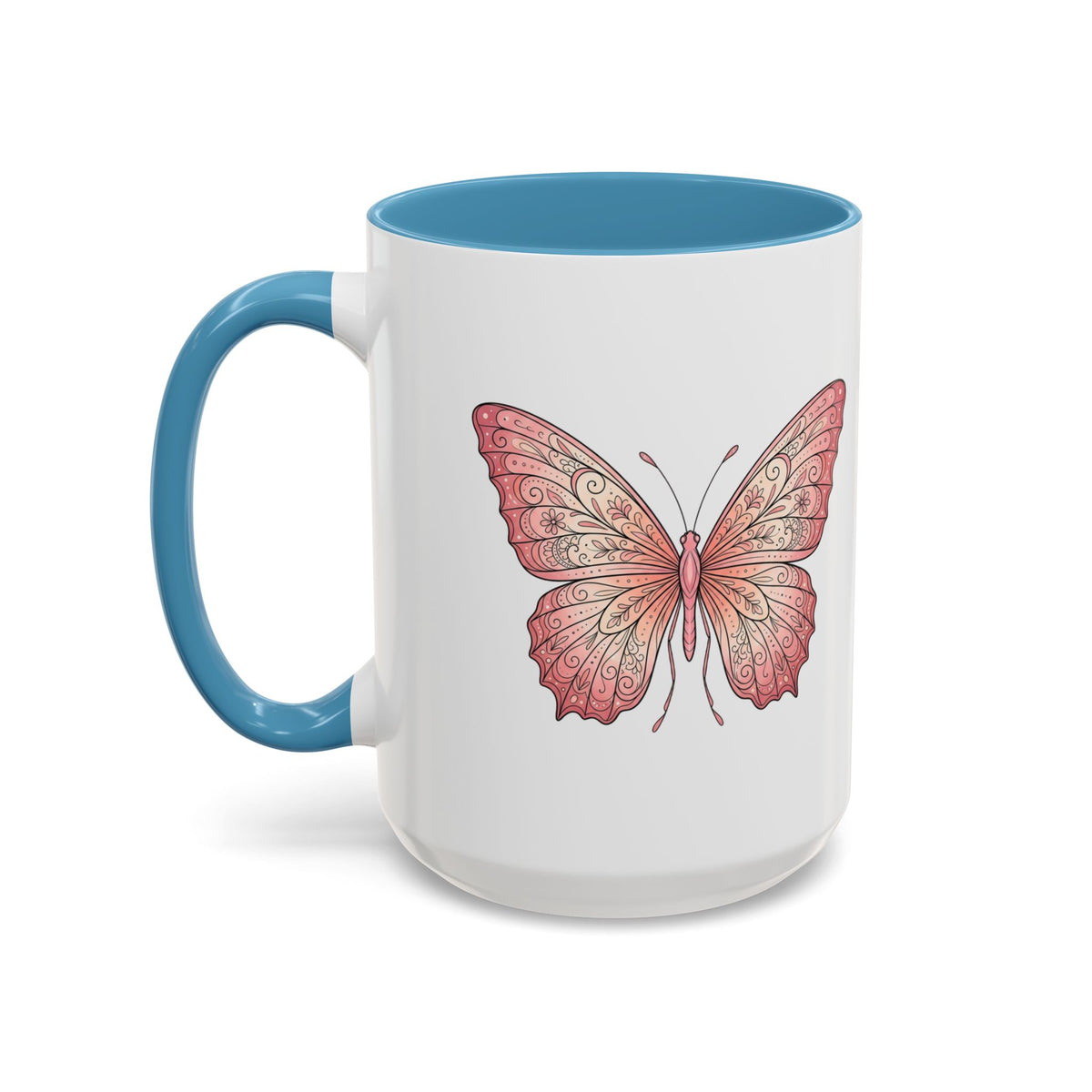 Pink Watercolor Butterfly Accent Coffee Mug — Floral Boho Tea & Coffee Cup (11/15oz)