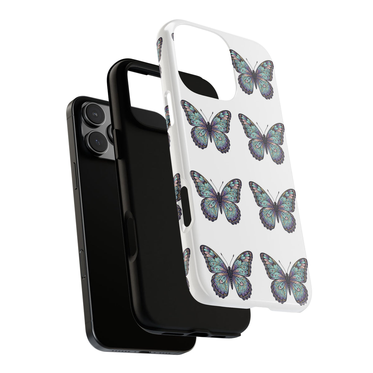 Butterfly Pattern Tough Phone Case — Vintage Teal Floral Protective Cover